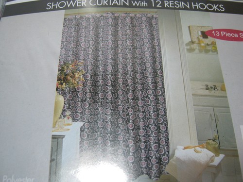 NEW Popular Bath Floral Bandana 13pc Shower Curtain & Shower Hooks Set Black - Picture 3 of 5