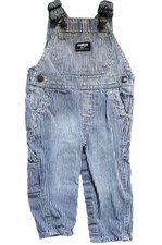 Oshkosh B  gosh 12 Months Railroad Blue White Striped Classic Denim Overalls