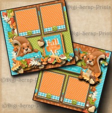 NUTS ABOUT YOU  fall autumn 2 premade scrapbook pages paper layout BY DIGISCRAP