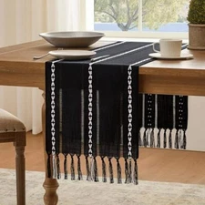 Hemstitched Farmhouse Table Runner, Black 108" x 13" (Runner) Hemstitch Black