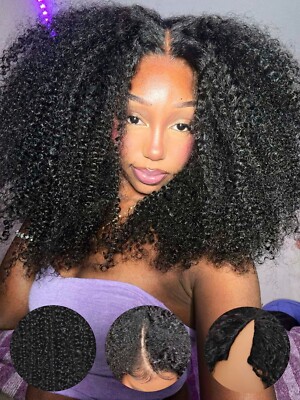 UNice Indian 4C Kinky Curly V Part Human Hair Wig Drawstring Glueless Wear  Go US