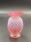 Vintage Fenton Vase Cranberry Opalescent Hobnail Glass Bud Vase Ruffle Rim Top
