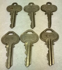 6 Old Antique Vintage Ornate Russwin Nickel Brass Outside Door Lock Keys USA