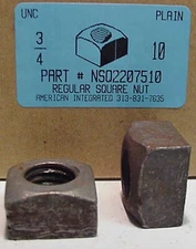 3/4-10 REGULAR SQUARE NUTS STEEL PLAIN 1-1/8 AF X 21/32 TH  (10)