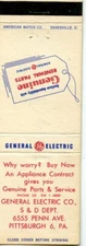 General Electric Company S and D Department, Pittsburgh, Pennsylvania Matchbook