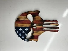 Wooden Carved American Flag SKULL Punisher Retirement Gifts ManCave