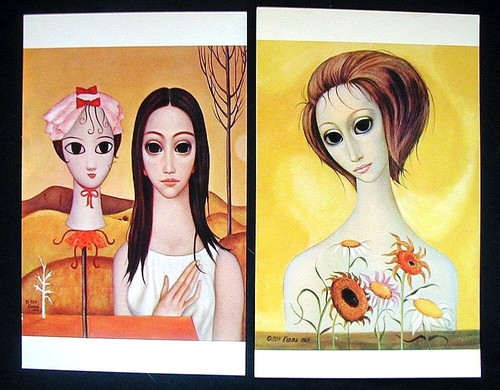 2 GROSSES AUGE Margaret KEANE POSTKARTEN unbenutzt Living Doll & Growing Up Vintage
