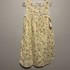 Vintage NWT Character Yellow Floral Sleeveless Round Hem Night Gown Size Small