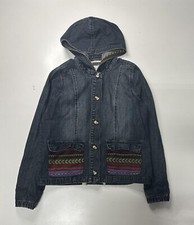Element Womens Size Medium Button Up Boho Denim Jacket With Hood Aztec Print Y2k