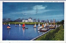 Burnham Park Harbor Chicago 301 Postcard Kentland Ind to N. Y 1950 Posted
