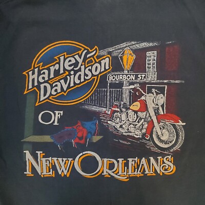 Vintage 80s Harley Davidson of New Orleans T shirt -XL Faded Bourbon Street Bike
