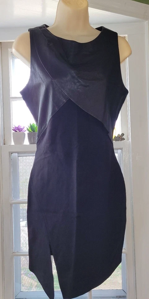 Vestido Vaina HAUTE HIPPIE Cordero Cuero Corpiño 6 $545 Sin Mangas Bodycon LBD Asym Foto 2 de 4