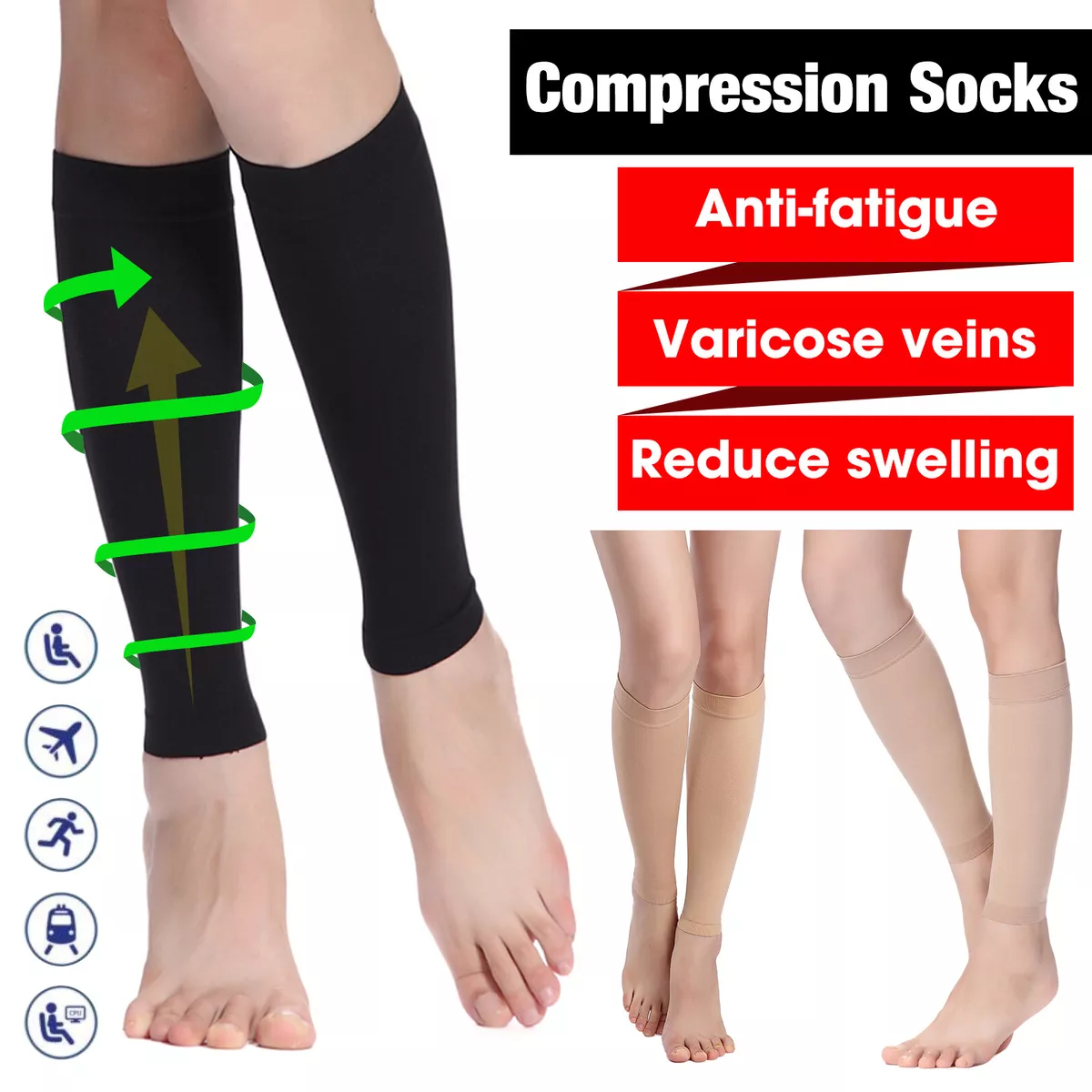 Calf Sleeve Compression Socks Women Men Nurse Medical Edema Varicose Veins  Pain