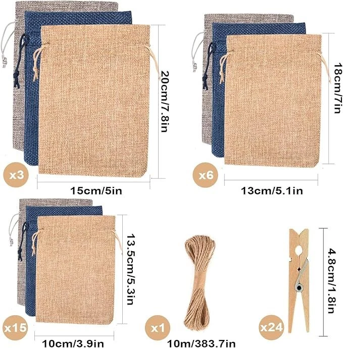 Alintor Adventskalender zum Befüllen, 24 Jutesäckchen Adventskalender zum - Bild 2 von 4