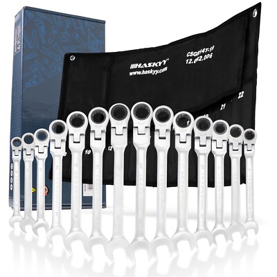 Ringratschenschlüssel-Gelenk-Maul Set 8-22mm Gelenkratschenset 14tlg in Tasche