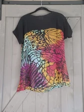 Greater Good Women's Sheer Short Sleeve Blouse Black w/ Butterfly Print Size S/M