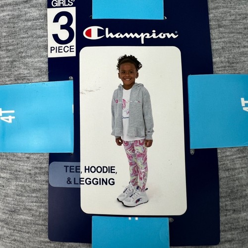 Champion Girls' 4T Lightweight Active Set; Jacket, Tee, Leggings Pink Gray 4T - Picture 3 of 6