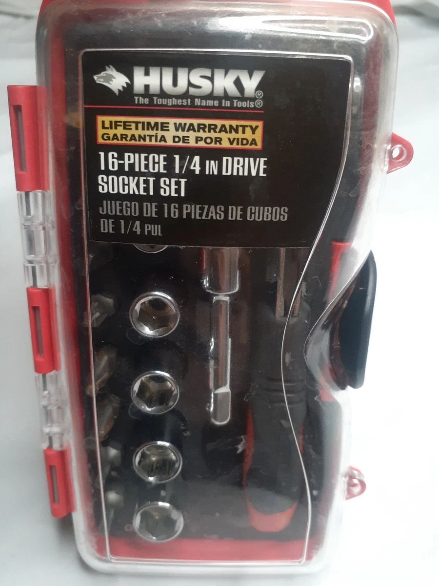 Husky 1 4 in. Drive Ratchet handle Standard Socket Set 16 Piece 3 16 3 8 used