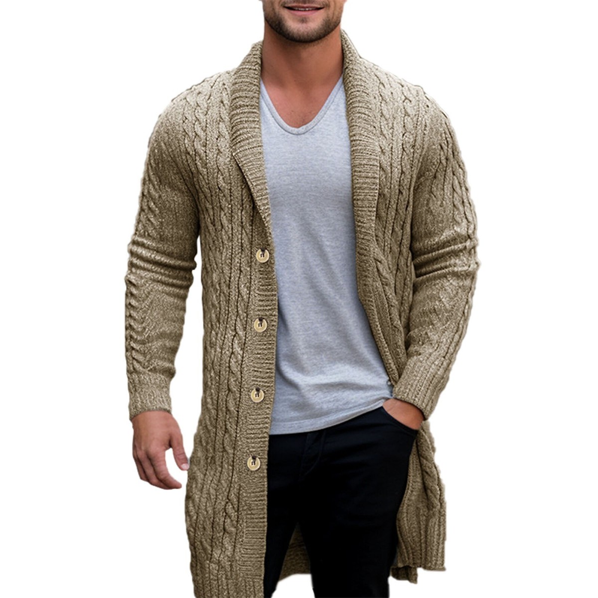 Cable Knit Cardigan For Men S Knitted Cardigan Jacket Contrast