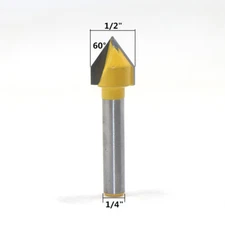 1Pcs V Groove Router Bit - Angle: 60 Degree, Diameter: 1/2" - 1/4" Shank Yellow
