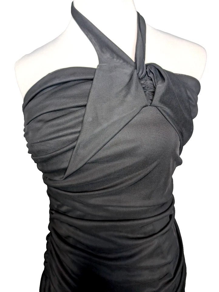 Vestido negro de colección Y2K Trixxi Whimsigoth Bruja Hada Oscura Acanalado Transparente Dobladillo Alto Bajo Foto 4 de 4