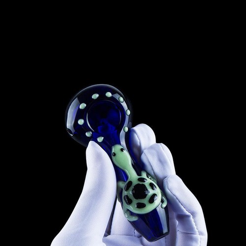 4" Blue Glass Pipe Glow in the dark Turtleš¢ Hand Spoon Tobacco Pipes Hand-blown - Picture 5 of 8