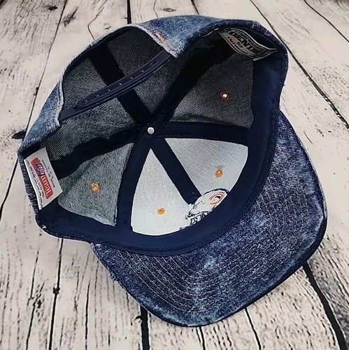 NOS Vintage 90s Chicago Bears Snapback Hat NFL Stonewashed Cap Blue Denim - Picture 6 of 8