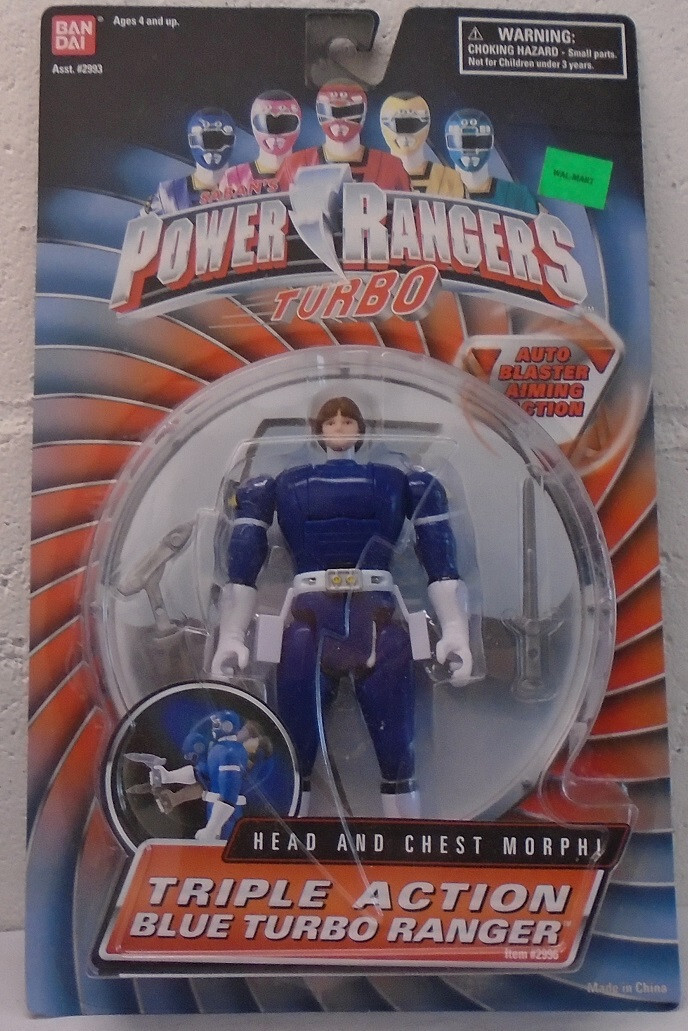 Power Rangers Turbo 5" Flip Head Triple Action Blue Ranger Automorphin