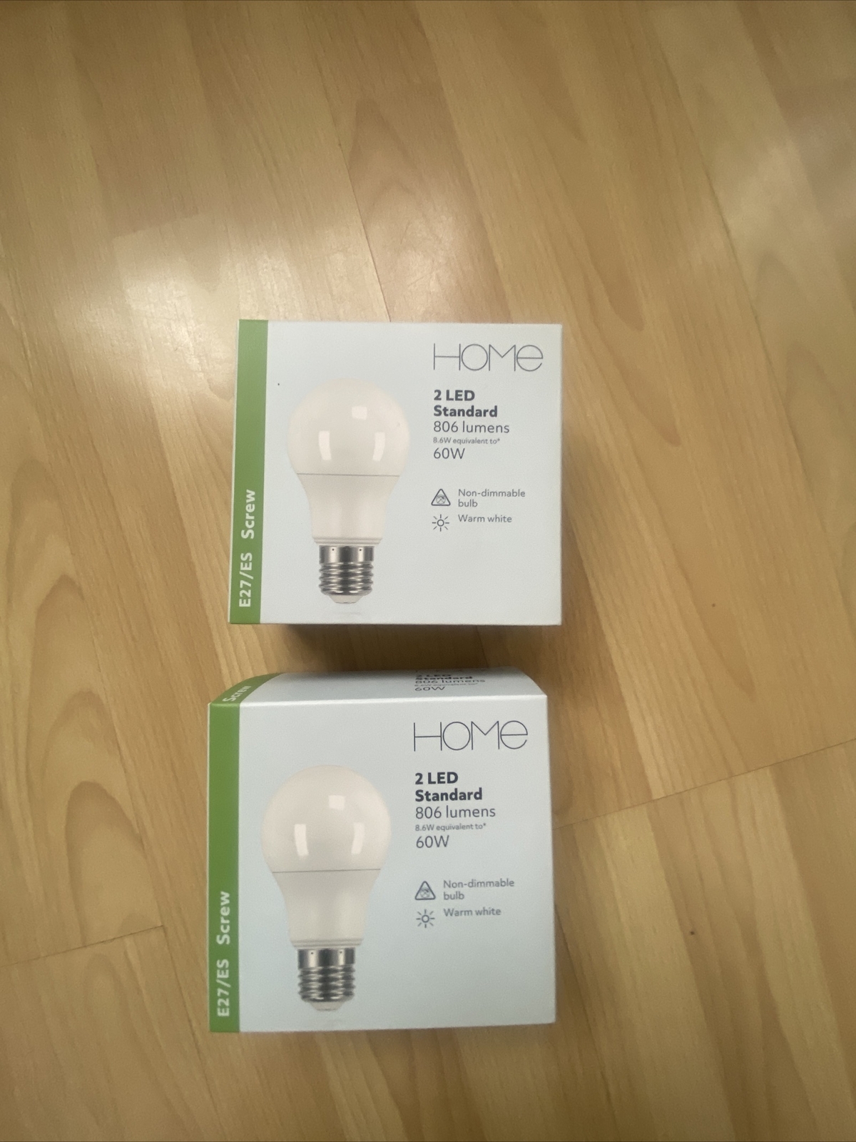 2 X Home 2 LED Standard 806 Lumen 60W Screw Bulb Non Dimmable Warm White E27/ES