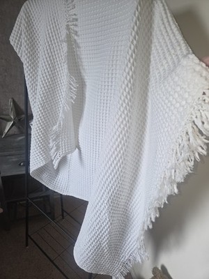 Vintage Schneewittchen Baumwolle Waffel Überwurf Decke Bezug Fransen groß Sommer Umarmung Teppich
