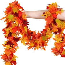 Mega-L Fall Garland, 2 Pack 12 FT Maple Leaf Garland for Fall Decor