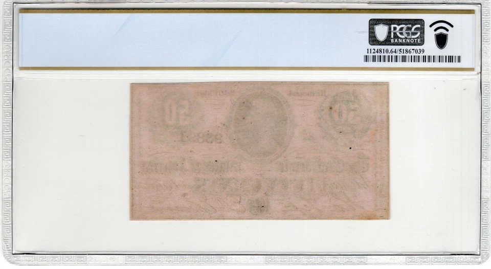 T-72 PF-1 1864 $0.50 Confederate Paper Money - PCGS-B Choice Uncirculated 64 - Image 2 of 2