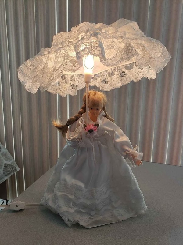 Vintage Doll with Parasol & Night Light - Look!!