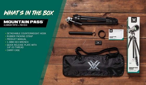 Kit de trípode Vortex Mountain Pass, negro, 19 pulgadas, 3,1 lb, TR-MTP - Imagen 10 de 10