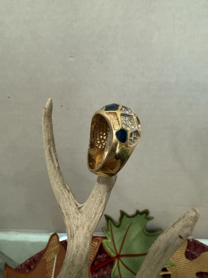 Anillo de moda vintage de diseño con estrás y esmalte talla 9 18k HGE Foto 2 de 4