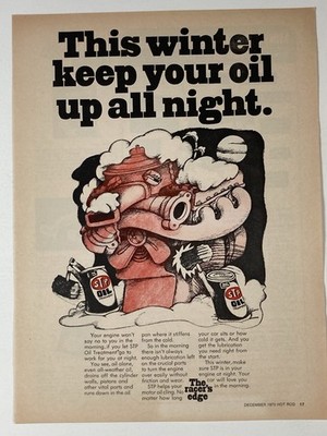 1970 STP Motor Oil Treatment Print Ad Winter Racers Edge