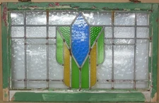 ABSTRACT OLD ENGLISH LEADED STAINED GLASS WINDOW TRANSOM 32" X 20.75"