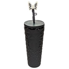 Starbucks Tumbler Glow-In-The-Dark Butterfly Topper Black Beveled Cup 2025, 24oz