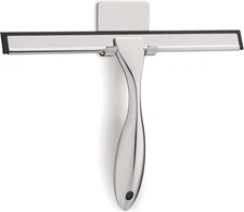 All-Purpose Stainless Steel Shower Squeegee for Glass Doors with Adhesive Hooks