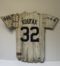 KOUFAX JERSEY WOOD SCULPTURE TRADE SIGN RAWLINGS BASEBALL HANGING PAINTING LARGE