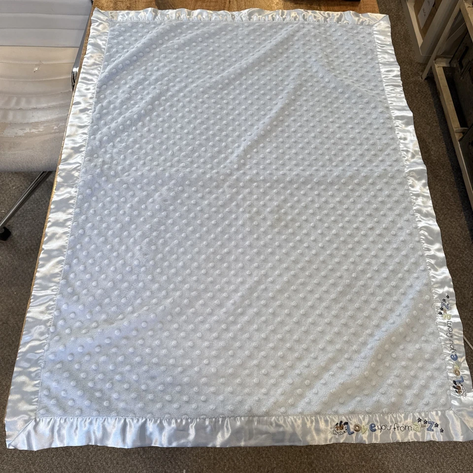 Just One Year Blue Minky Dot Plush Love You From A-Z Baby Boy Blanket w Satin - Image 4 of 4