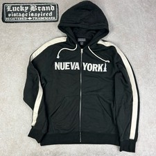 Vintage 2000 s LUCKY BRAND Men s Y2k Nueva York Black Full Zip Stripe Hoodie L