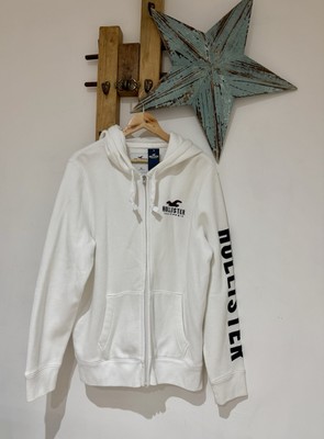 Neu mit Etikett Hollister Hoodie-Jacke weiß bestickt Spruchärmel Logo durchgehender Reißverschluss XL