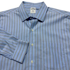 Brooks Brothers 346 Shirt Mens 16.5 32/33 Blue Stripe Slim Fit Non Iron Cotton