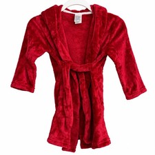 Burgundy Hooded Bathrobe Size 5-6Y Soft Plush Fleece Robe Kids Unisex Sleepwear