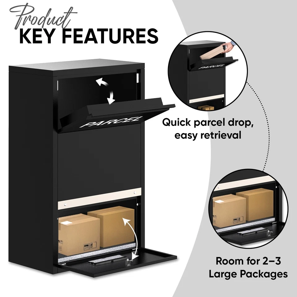 Belofay Black Parcel Drop Box  Small High Capacity Outdoor Tall Mail Box - Image 2 of 4