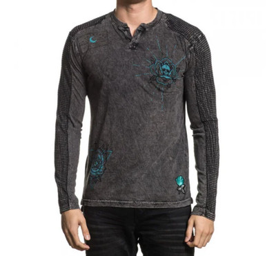Affliction Men's ''CORONER'' long sleeve Henley light weight gray sweater NWT