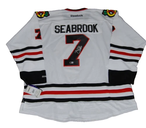 BRENT SEABROOK signed (CHICAGO BLACKHAWKS) white hockey jersey BECKETT BW61055