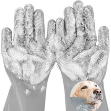 AKEISHE Pet Grooming Gloves, 5-Finger Silicone Dog Bath Scrubber Medium, Grey