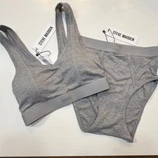 STEVE MADDEN Women's Ribbed Stretch Bralette, panty set heather grey, small 